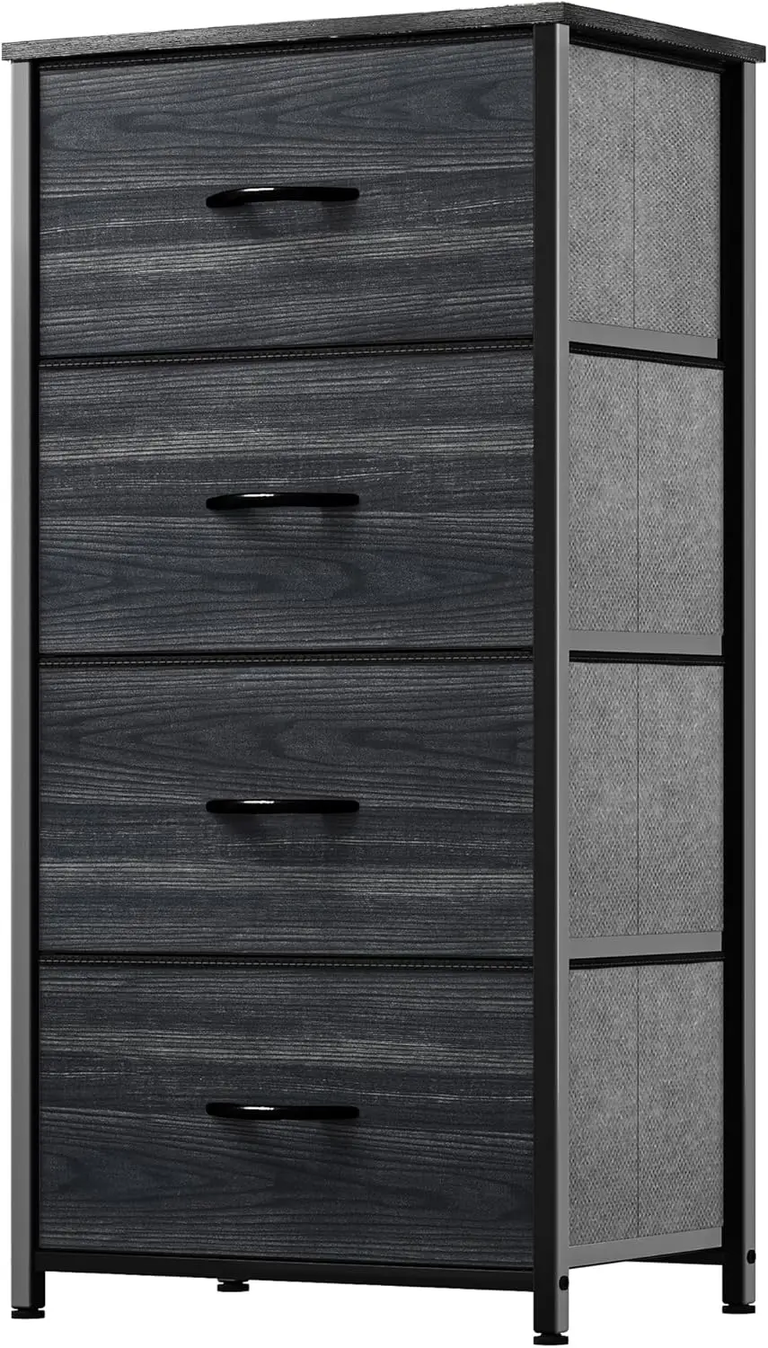 Dresser with 4 Drawers - Fabric Storage Tower, Organizer Unit Closets, Wooden Top & Easy Pull Fabric Bins