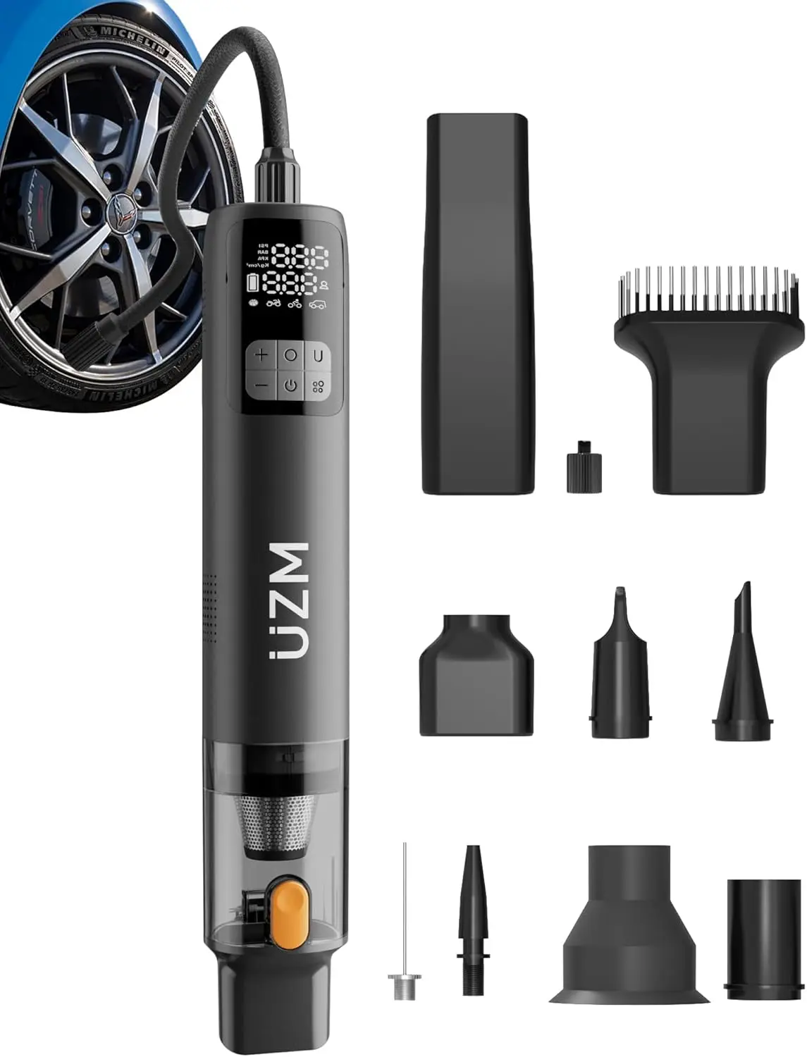 

Портативный автомобильный пылесос 12000 Па, беспроводной очиститель 3-в-1 и накачиватель шин, 5000 мАч, 150 фунтов на квадратный дюйм, светодиодная подсветка, тип-C