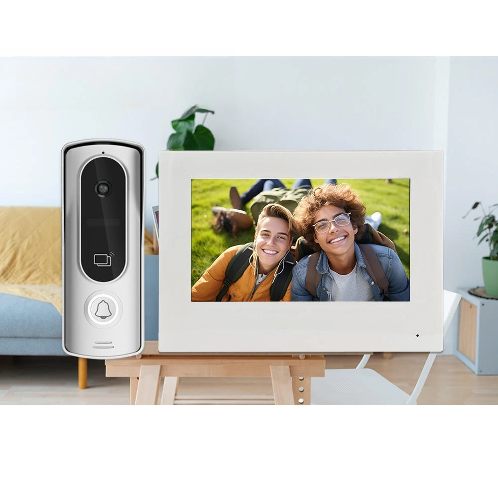 7-Inch Touch Screen Smart Video Door Phone 1080P HD Tuya App RFID Card Unlock Access Control Motion Detection 4-Wire Cable Water