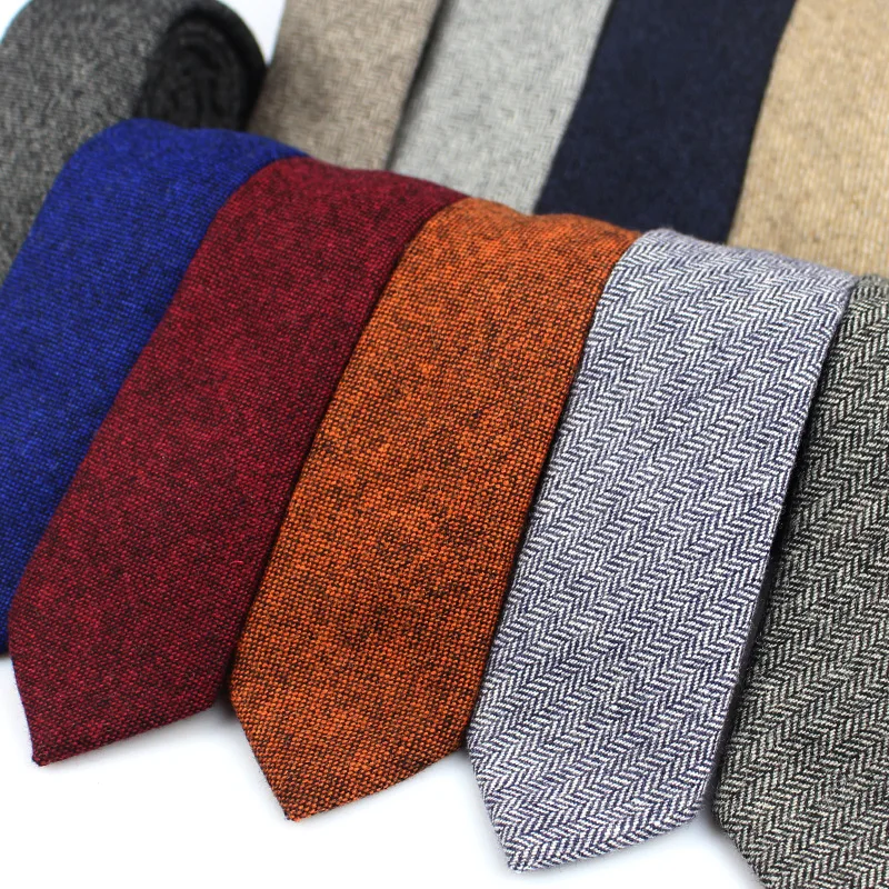 New Solid Wool Ties For Men High Quality Brand Narrow Slim Suits Neckties Blue 6cm Mens Neck Tie for Wedding Cravats