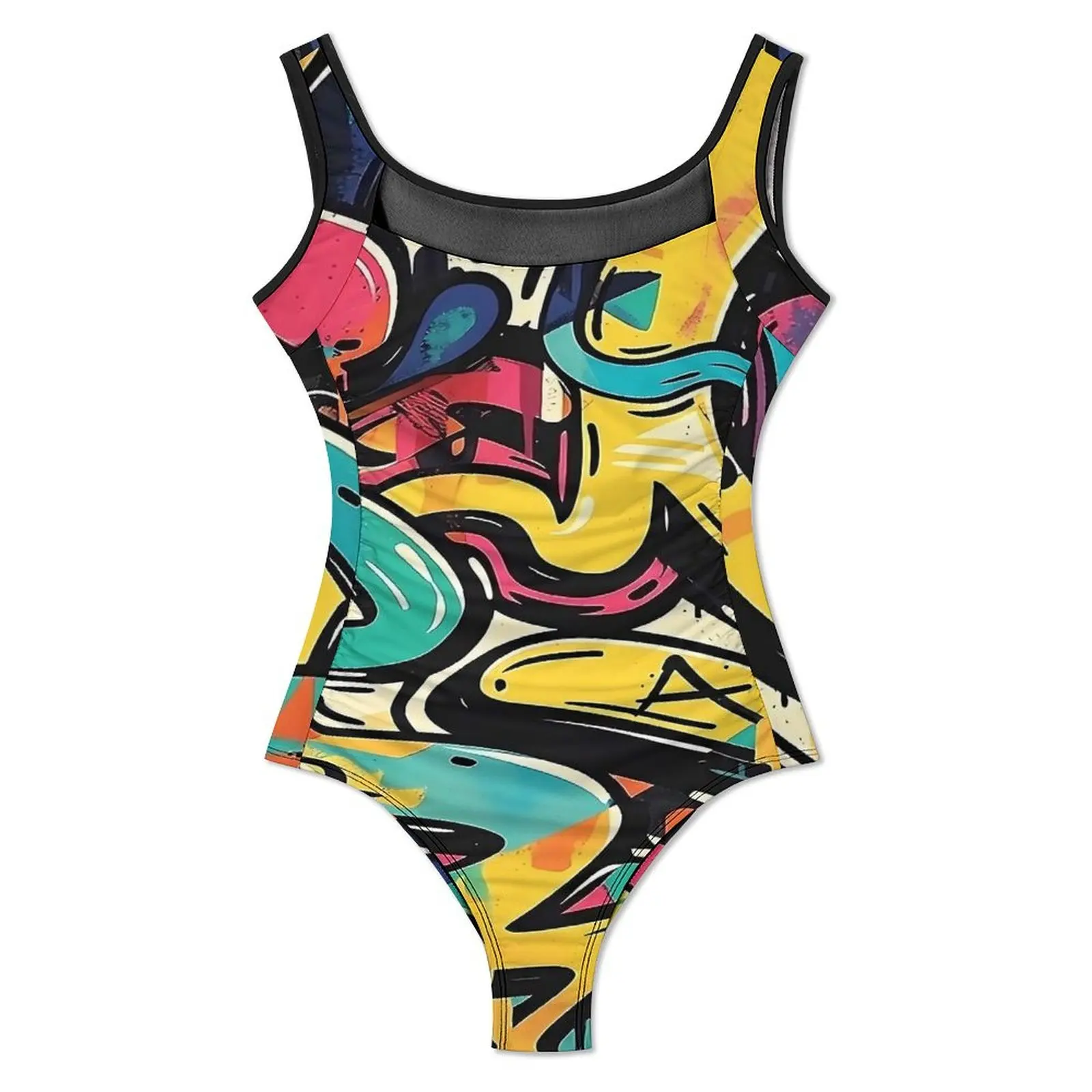 Abstract Graffiti Street Art Swimsuit Sexy  One Piece Swimwear Push Up Swimsuits Fashion Sport Bathing Suits