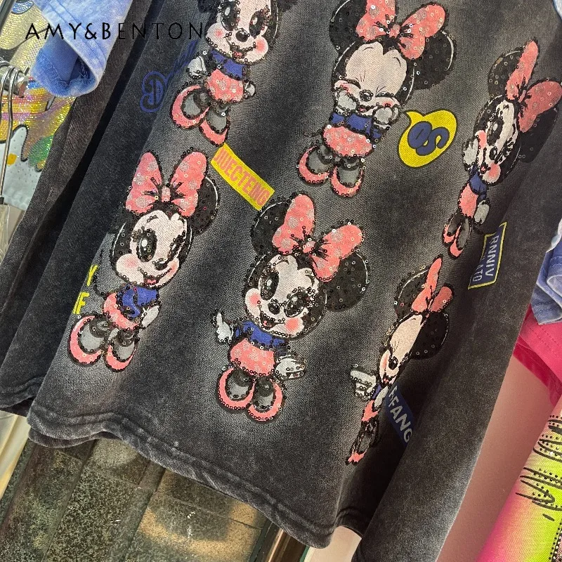 

Summer New Clothes Fashion Brand Y2k Tees Heavy Industry Contrast Color Sweet Cute Age Reducing Short Sleeved T-shirt For Women