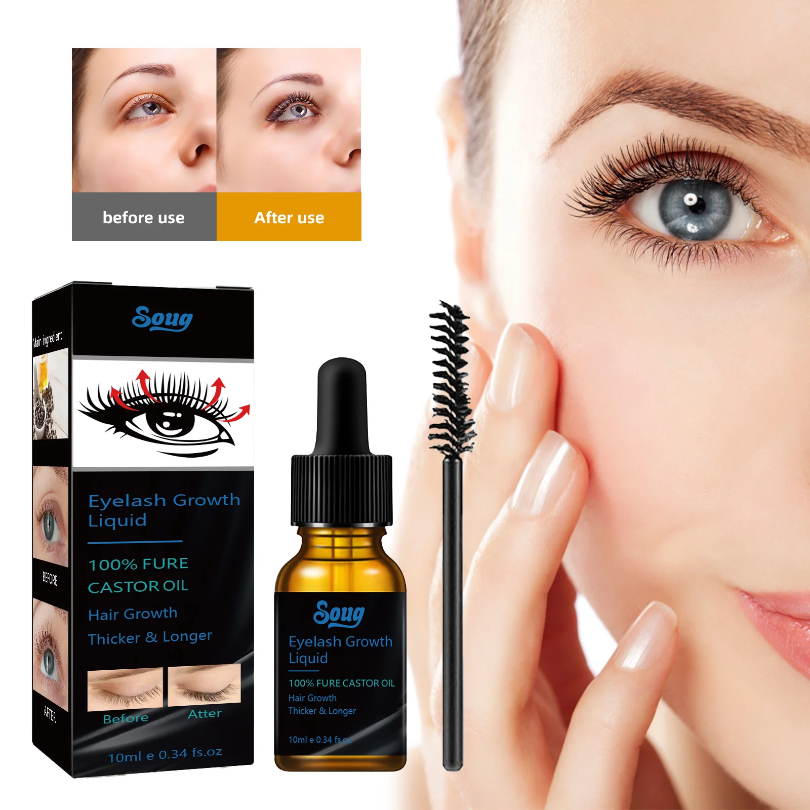 Pure Castor Oil Wimpergroei Serum - Hypoallergeen en oftalmoloog getest, voedende wimperolie voor gevoelige ogen