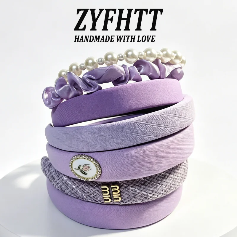 1/6 Stück ZYFHTT Lila Serie Schwamm-Stirnband für Damen, elegantes, vielseitiges breites Haarband, modischer Haarreif für Mädchen – Detail 2