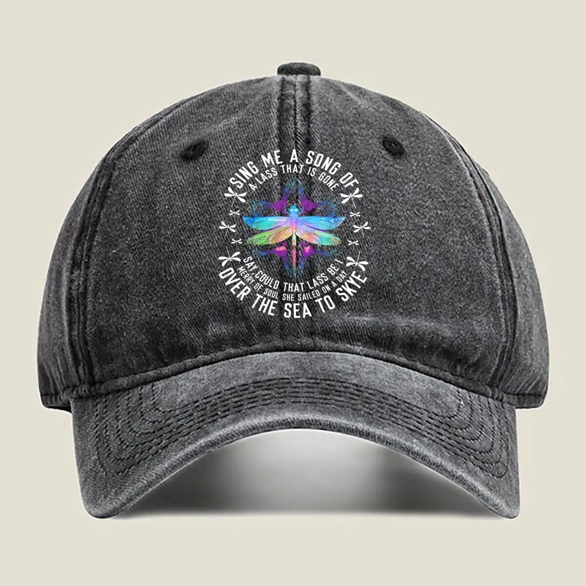 

Dragonfly Poem Nature - Themed Poetic Art Washed Baseball Cap