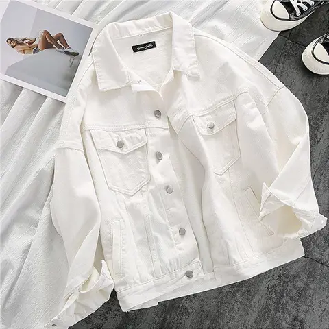 Veste en jean blanc pour femme, courte, ample, coréenne, printemps automne, nouvelle veste tendance littéraire polyvalente BF
