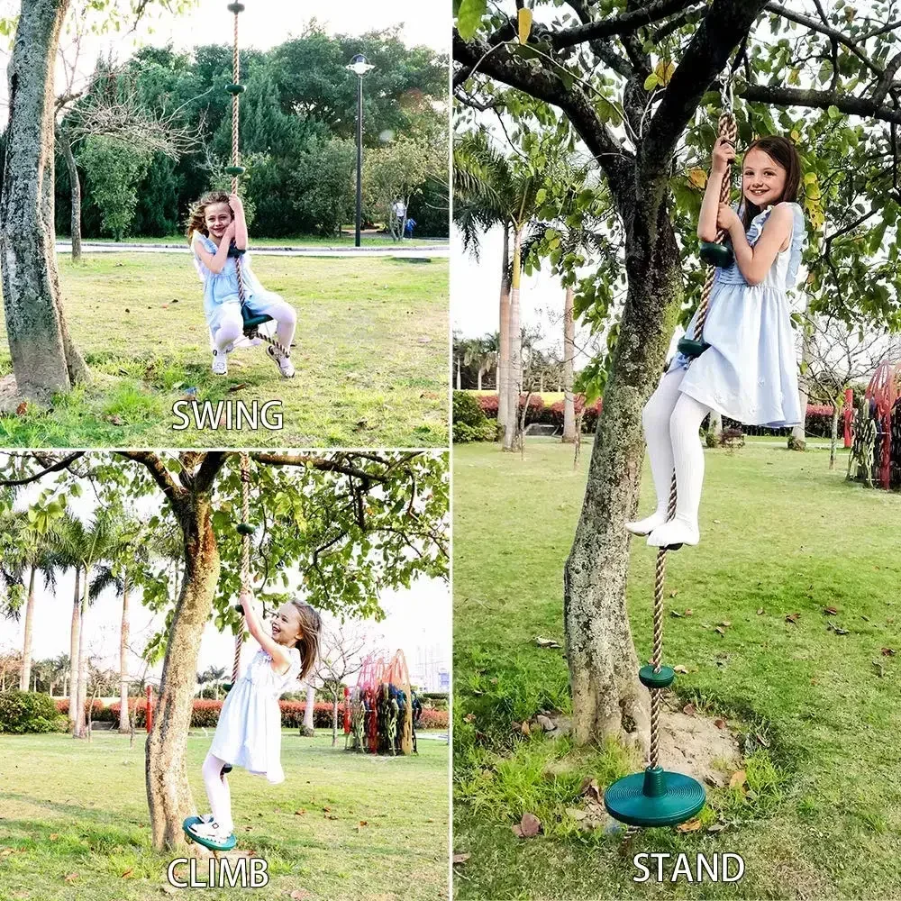Kids Outdoor Play Equipment | Fitness Swing Set Climbing Rope+Platforms+Disc Seat Garden Toy & Playground Accessories Active Fun