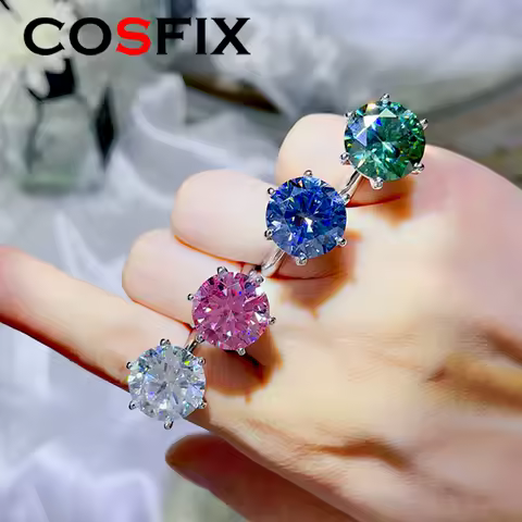 5/10CT Round Cut Women Moissanite Ring s925 Silver Pink/Green/Blue Moissanite Rings for Women Luxury Big Women Moissanite Ring