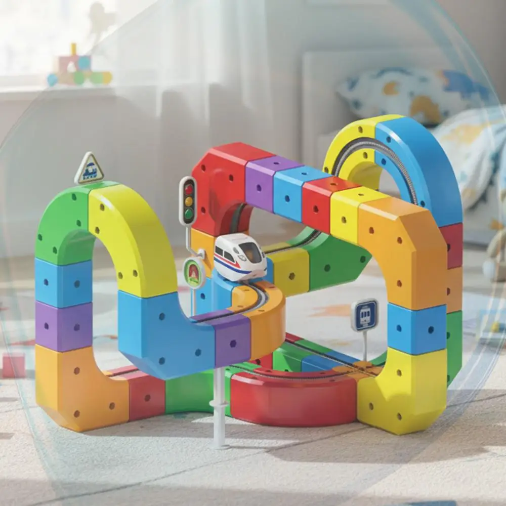 3D Magnetische Bouwstenen Speelgoedbaan Gemotoriseerde Auto Zwaartekracht-ontwerpende Elektrische Treinset DIY Zintuiglijk Speelgoed voor Kinderen Jongens Meisjes Cadeau