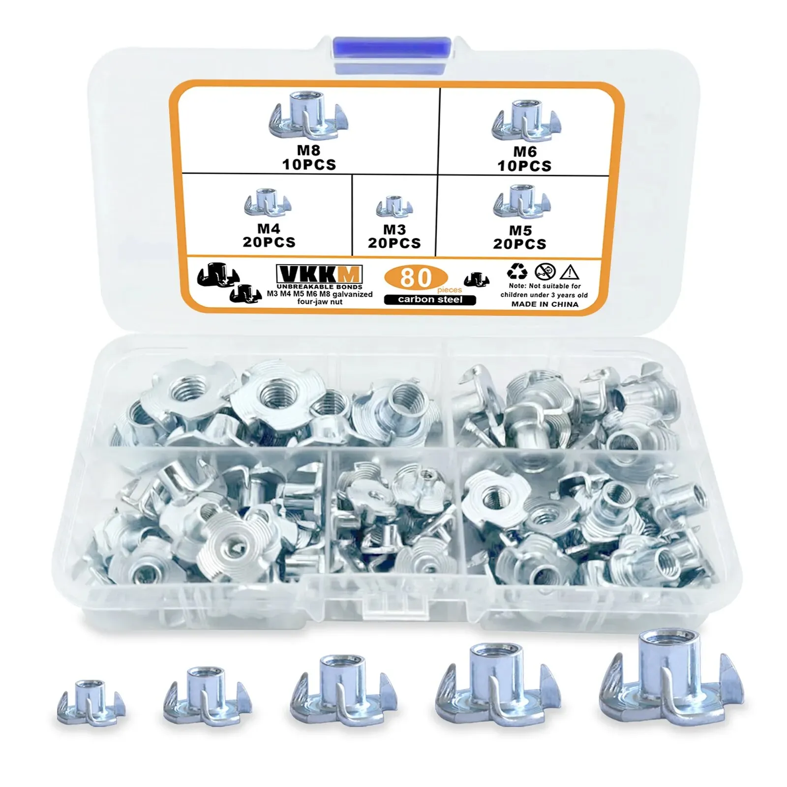 80Pcs Galvanized Four-Claw Nuts, Carbon Steel Four-Point Impact Nuts, Suitable For Wooden Furniture Maintenance