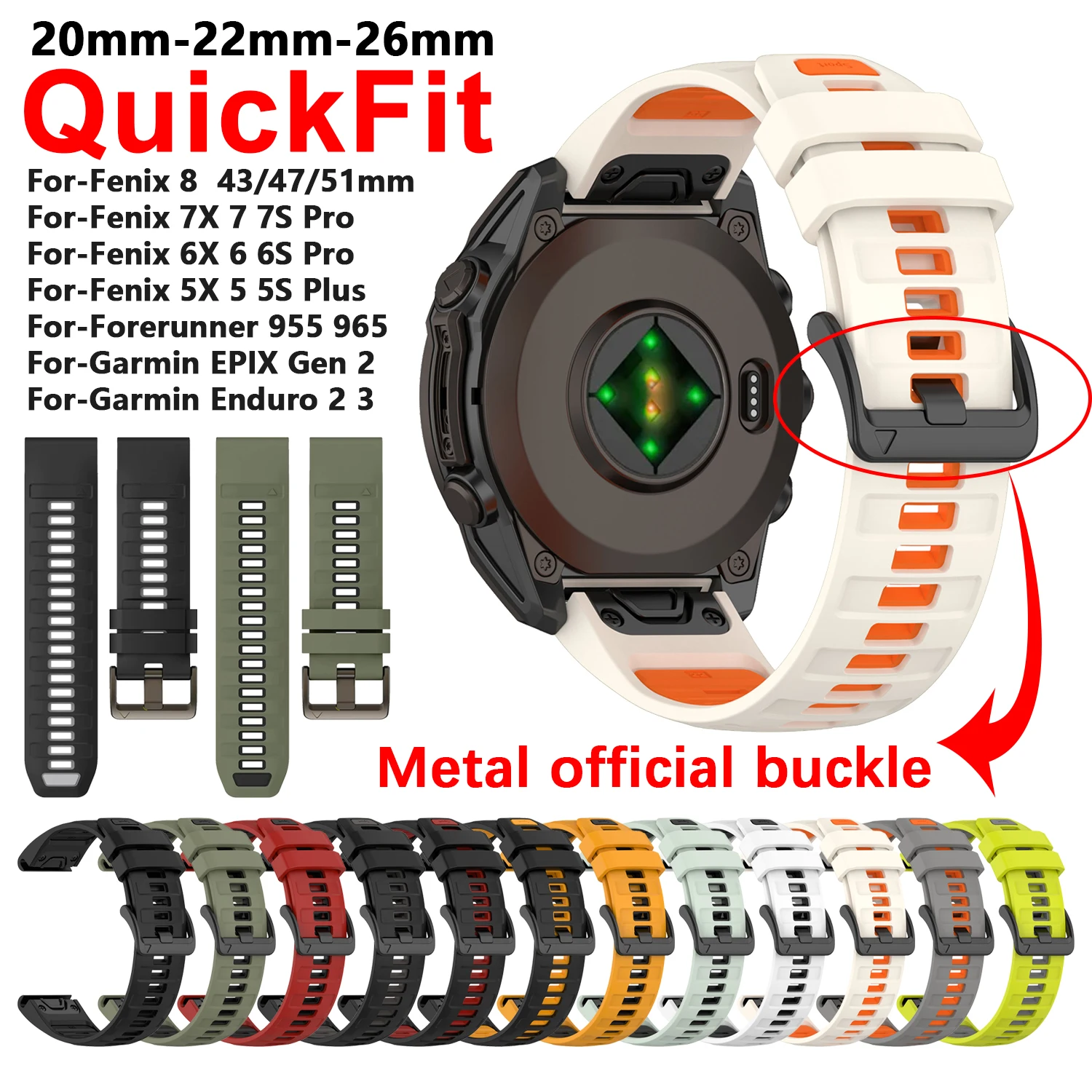 

Colorful Strap Watch Replacement Watchband for fenix 6 Pro 7 5 Plus 6X Pro 6 7 7X 7S 8 47mm 22 20 26mm Strap Silicone QuickFit