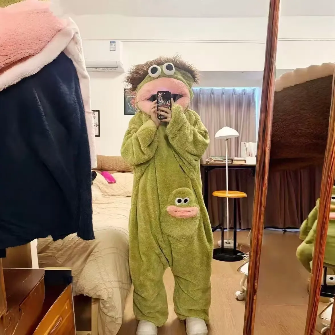 Cartoon Big Mouth Monster Cute Funny Onesie Pajamas Thickened Coral Fleece Homewear For Couples Men Women Autumn Winter Pajamas view 6