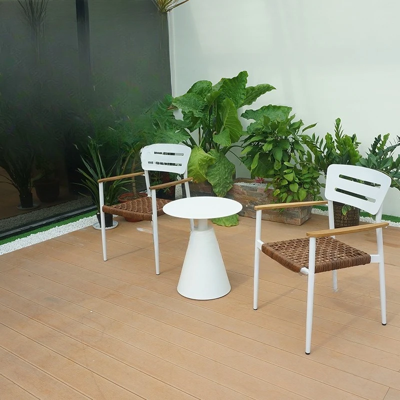 Modern simple outdoor furniture casual rattan chair outdoor garden hotel coffee table all aluminum courtyard table and chair