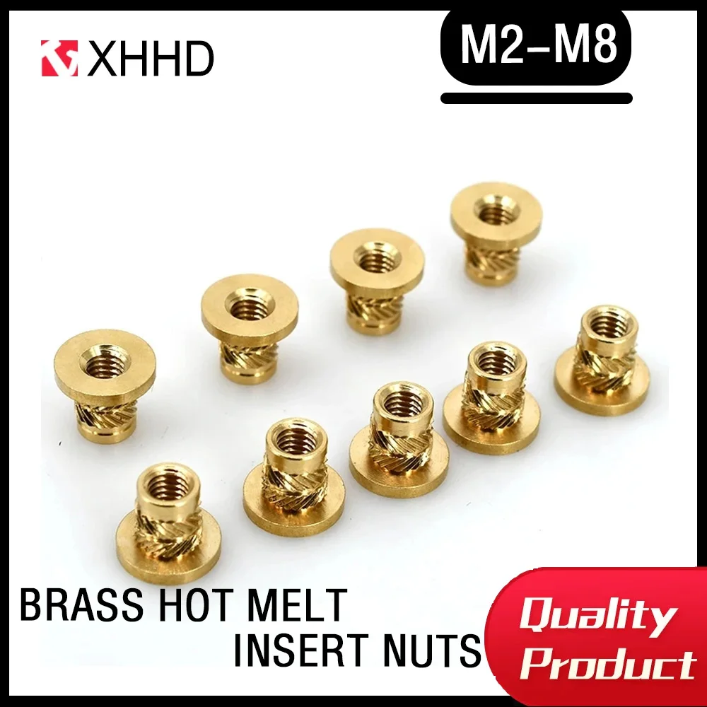 Brass Hot Melt Insert Knurled Flange Copper Nut Thread Heat Molding Injection Embedment T-type Nut M2 M2.5 M3 M3.5 M4 M5 M6 M8