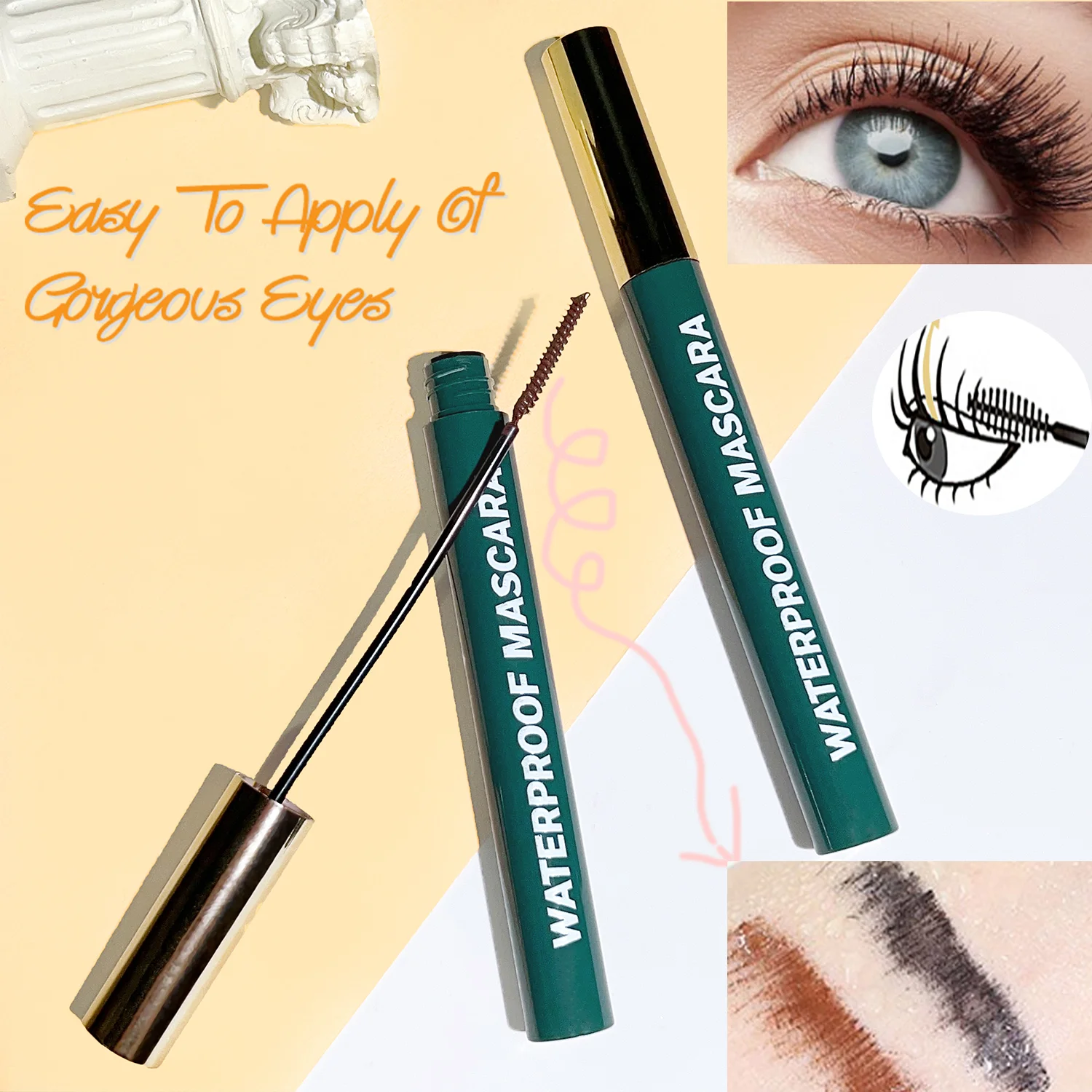 Baibeini-カラフルなマスカラ,細かいブラシ,定義された長さ,カール,汚れのない,長持ちする効果