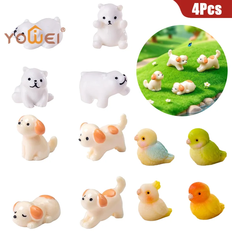 Latest 4Pcs Cartoon Puppy Crafts Miniature Cute Resin Dog Ornament Micro Landscape Decor Car Dashboard Figurines Garden Decor