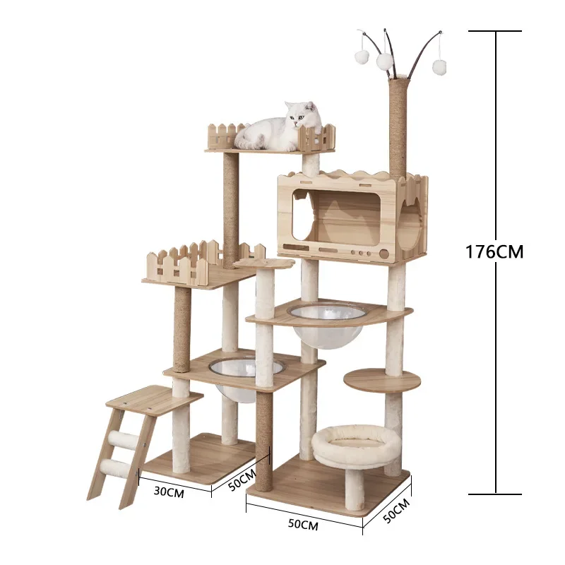 Cat Climber,Big Luxury Solid Wood Sisal Rope Cat Tree Modern Wooden Cat Climbing Frame