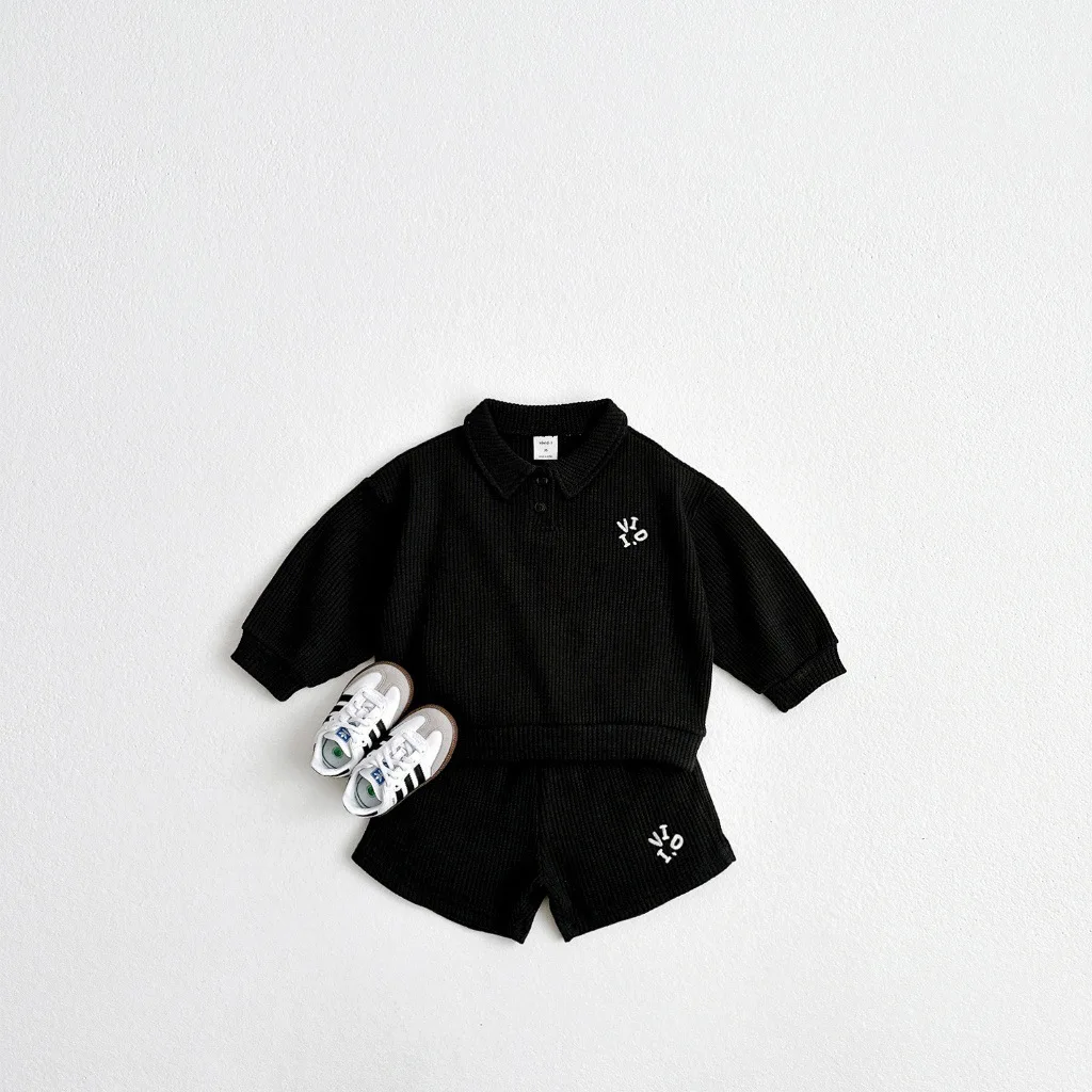 2024 Spring New Baby Long Sleeve Clothes Set Fashion Letter Infant Girl Lapel Sweatshirt + Shorts 2pcs Suit Toddler Boy Outfits