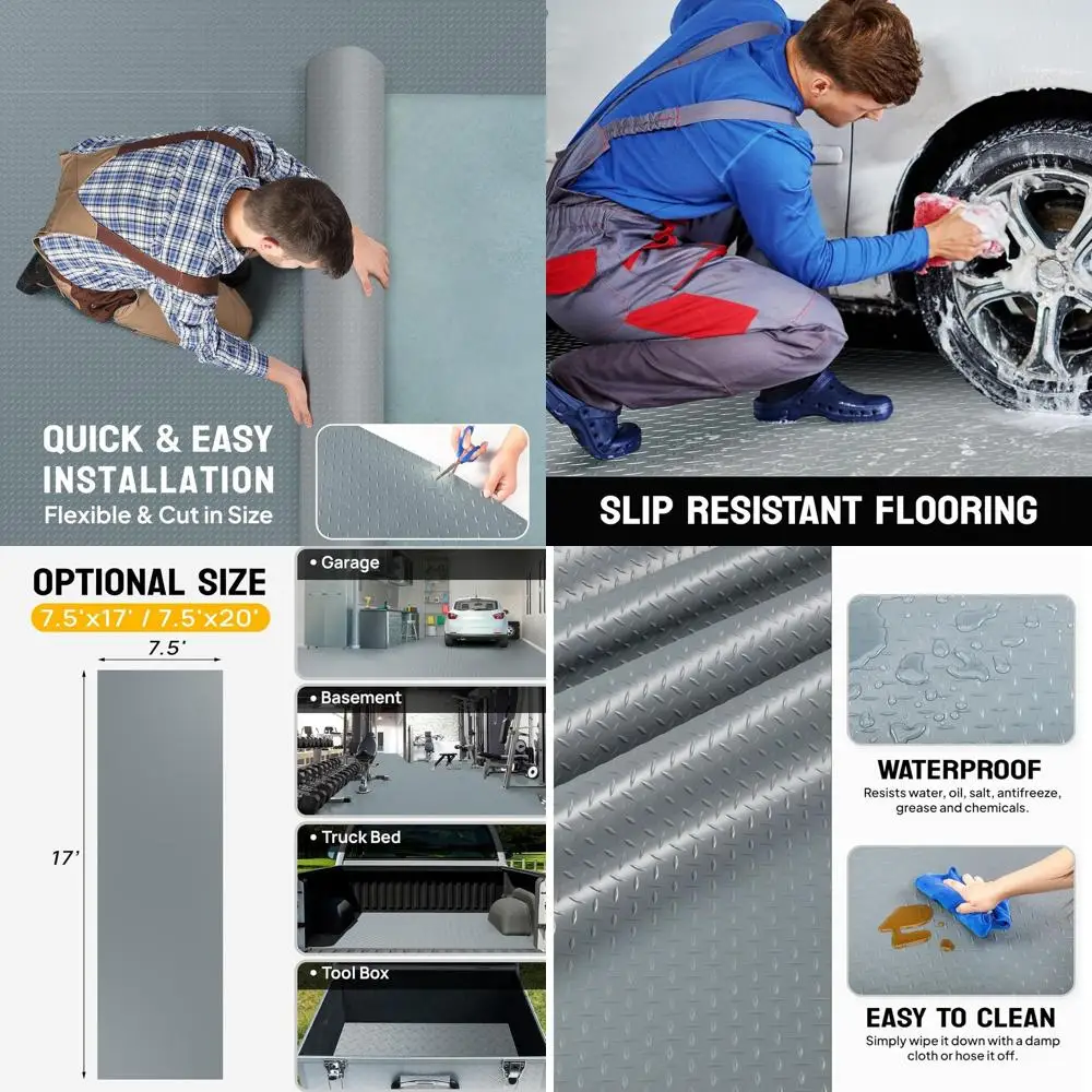 

Утолщенный ПВХ-коврик для пола гаража с алмазной текстурой, 7,5 x 17 футов, для легковых автомобилей, внедорожников и компактных автомобилей
