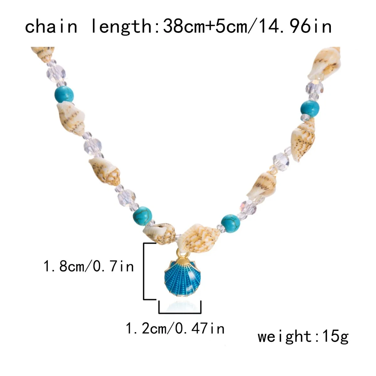 Metall-Seestern-Muschel-Anhänger-Halskette für Damen und Herren, Kristall-Reisperlen-Choker, Bohemian-Strandurlaub, Sommerparty-Schmuck – Detail 36