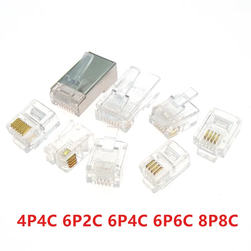 20PCS RJ11 4P4C 6P2C 6P4C 6P6C 8P8 Telephone Internet Modular Plug Jack RJ45 Connector RJ-11 Crystal Heads Gold-Plated