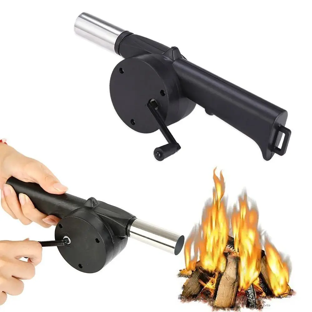 

Portable Hand-cranked Air Blower Black Easy To Assemble Barbecue Fan Handle Design Plastic BBQ Grill Fire Bellows Tools Picnic