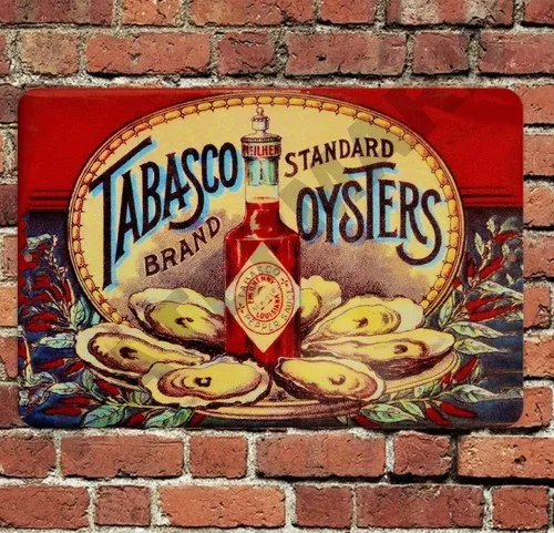 Letrero de aluminio con diseño de ostras Tabasco; estilo retro envejecido para cocina, man cave o garaje