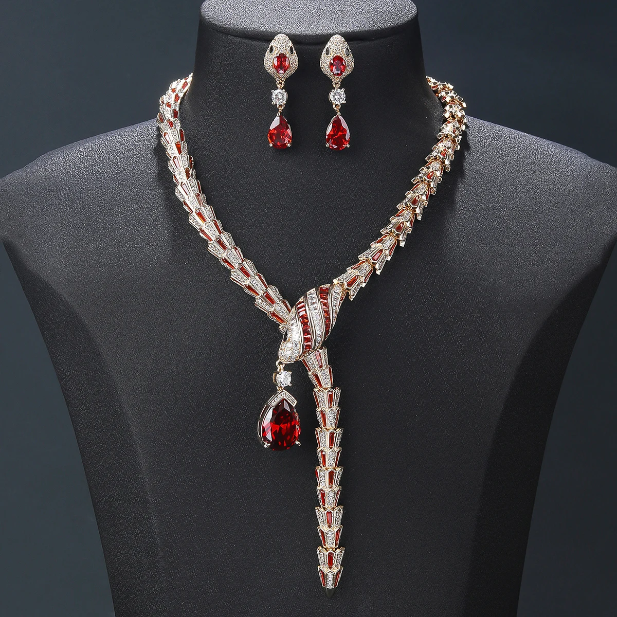 Fashion Luxury  Cubic Zirconia Animal Snake Necklace Earrings set Women Party Jewelry Costume Accessories CN11527T