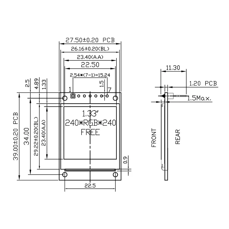 Modulo di visualizzazione schermo LCD TFT SPI quadrato da 1,33 pollici 240x240 - IC driver ST7789, 7 pin/10 pin con opzione libreria di caratteri