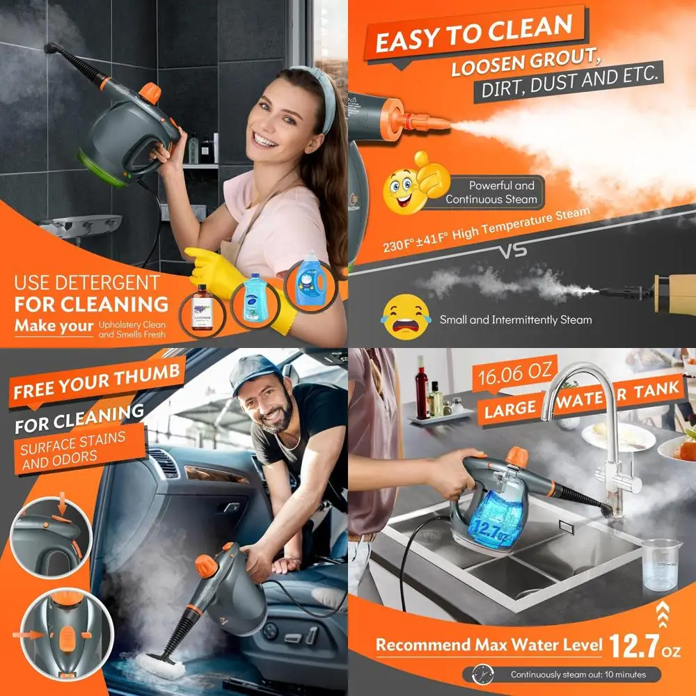 

Мощный многофункциональный ручной пароочиститель мощностью 1250 Вт с резервуаром для моющего средства и предохранительным замком для глубокой очистки кухни, ванной комнаты, Win