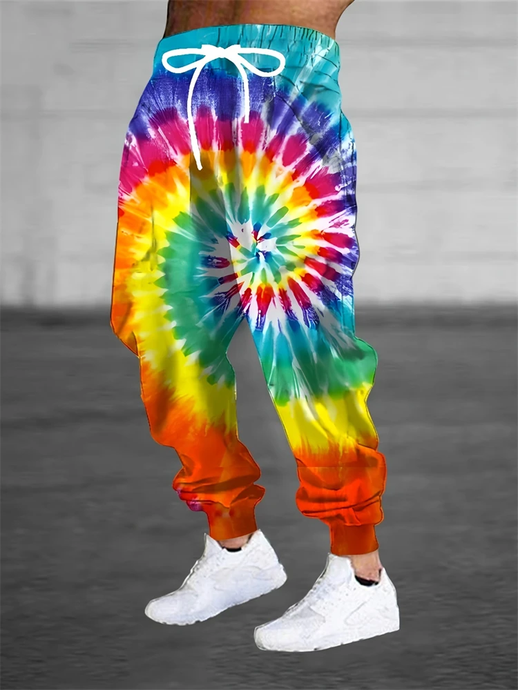 

2025 New Men's Fashion Pants Rainbow Swirl 3D Print Drawstring Design Comfortable Slim-Fit Athletic Pants Outdoor Fitness Pants