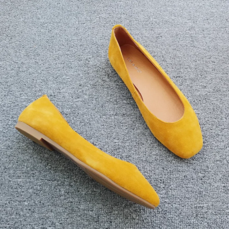 Women Designer Plus Sizes Shoes 44 45 46 48 Green Royal Blue Square Tip Seam Flats Wide Fitting Flock No Heel Easy Walking Shoes