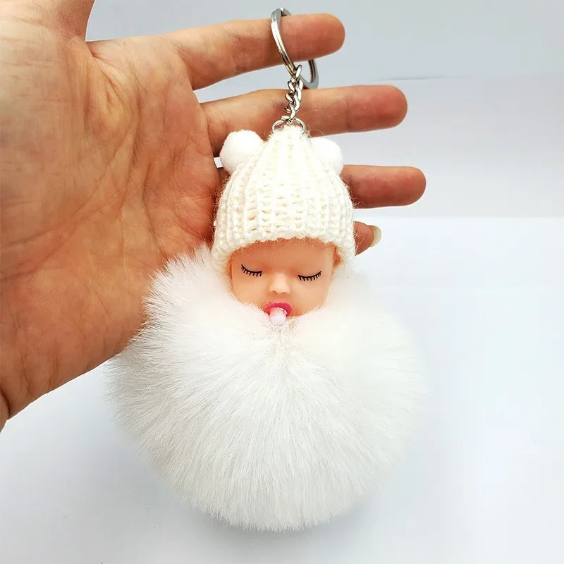 New Cute Doll Hair Ball Key Chain Pendant Double Hair Ball Hat Pacifier Doll Plush Doll Toy Keychain Ladies Bag Car Accessories