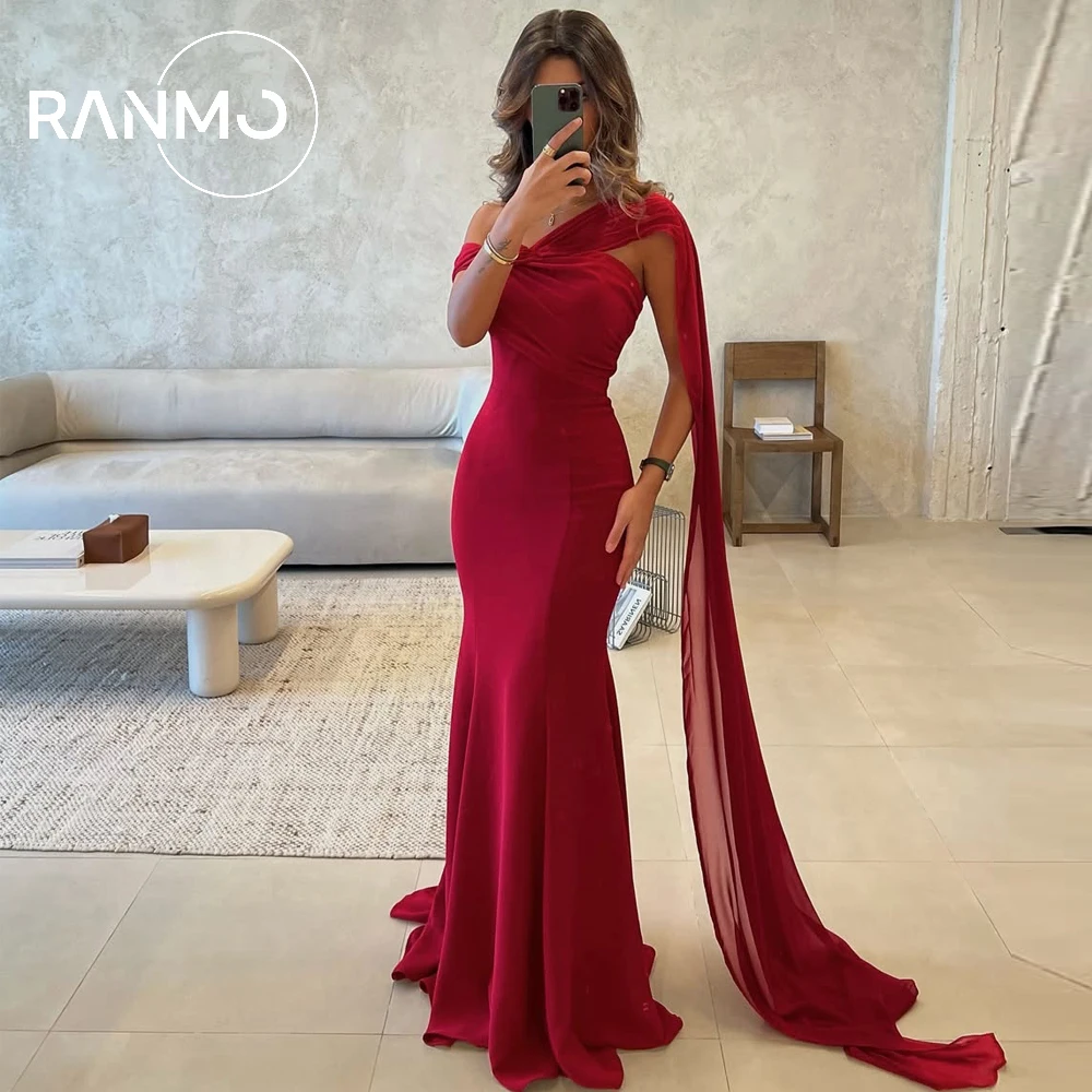 Ranmo Customized Long Pleated Chiffon Mermaid Evening Dresses Muslim Mermaid New Watteau Train Party Dress فساتين سهرة