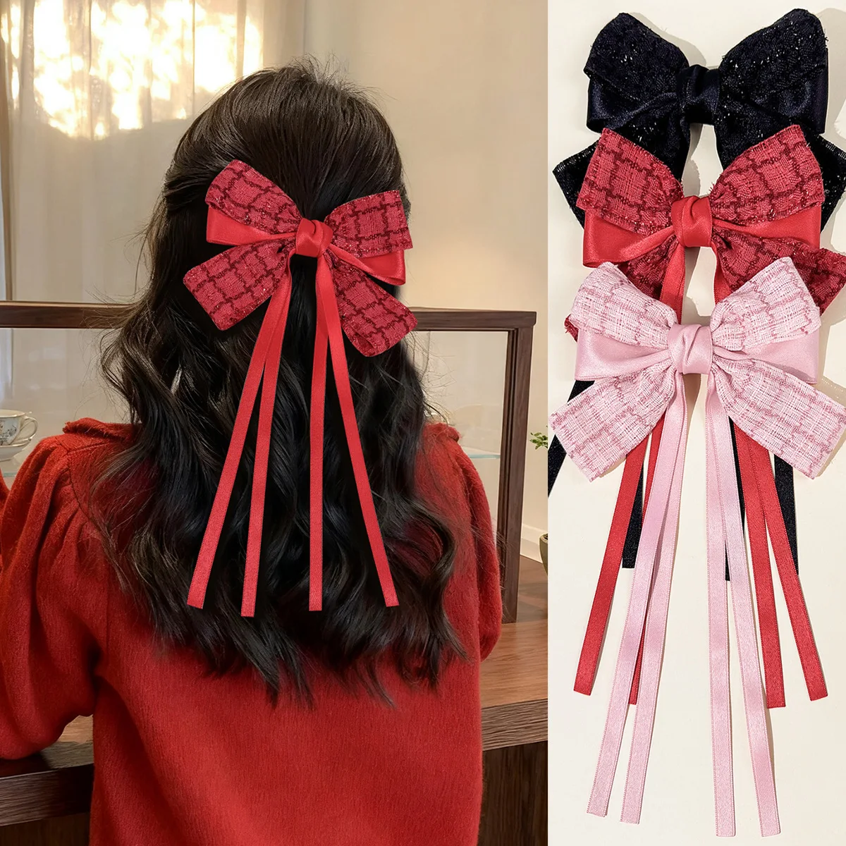 

20 PCS/Lot, 6.3" Vintage Ribbon Bow Hairpins Barrettes For Girls Wedding Long Ribbon Korean Hair Clip Hairgrip Accessories