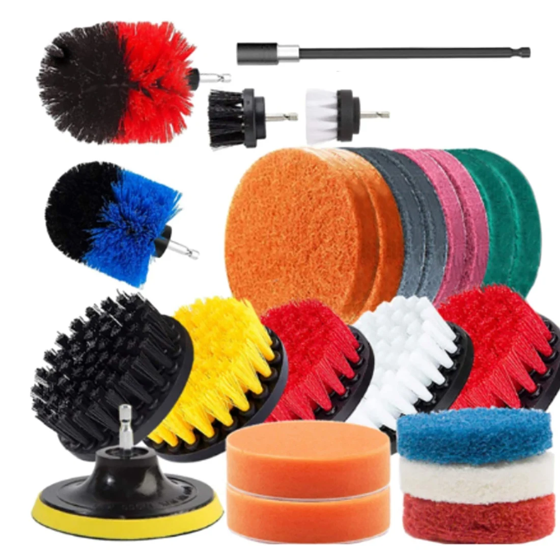 25 Pcs Drill Brush Attachments Set,Power Scrubber Brush with Extend Long Attachment All Purpose Clean for Car,