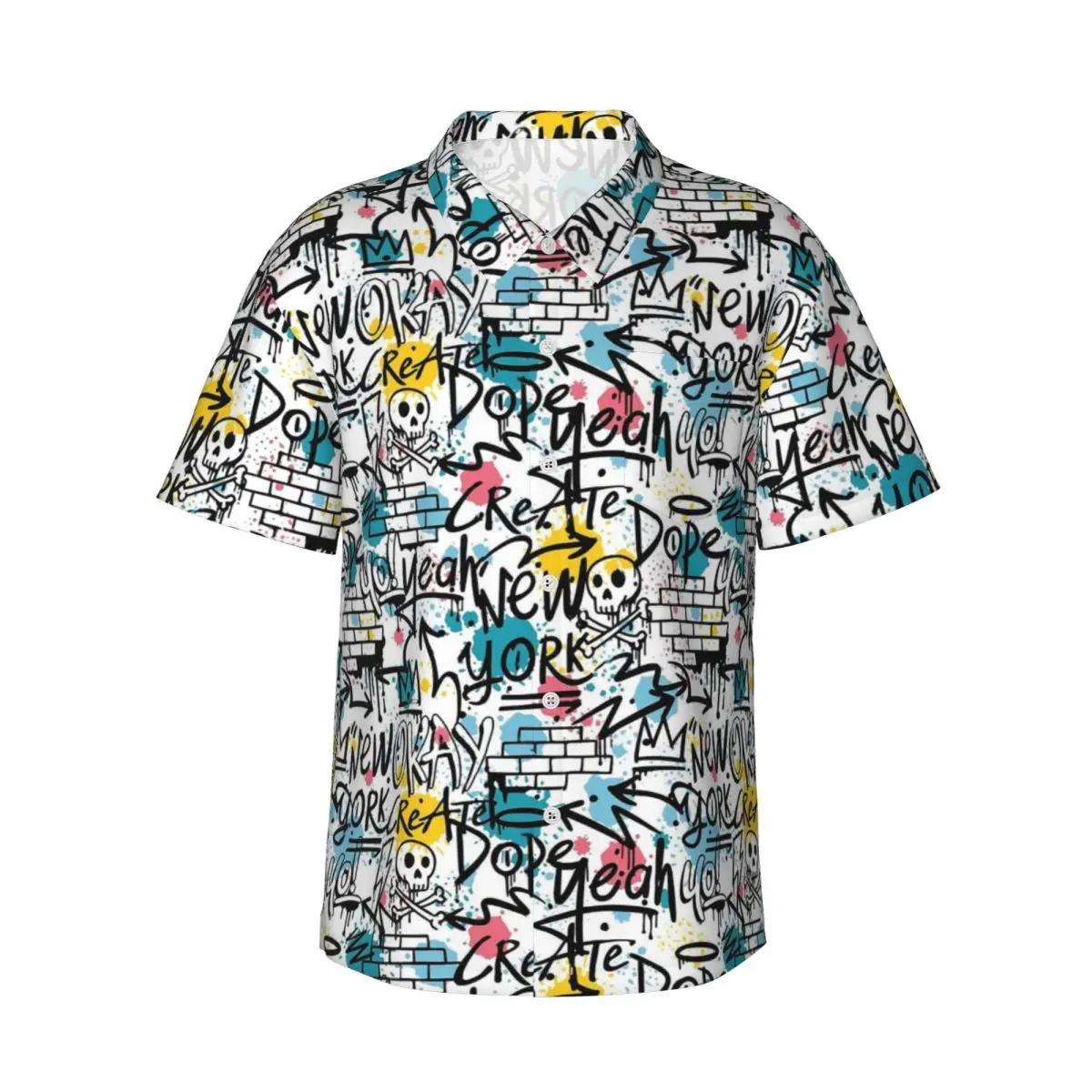 

Summer Shirt Vacation Graffiti Design Blouses Letter Print Novelty Casual Shirts Man Short Sleeve Harajuku Top