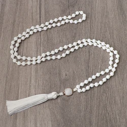 6MM 108 Mala Beads Bright White Necklace Wax Rope Handmade Knotted Inelastic Tassel Women Yoga Pendant Bangle Men Prayer Jewelry