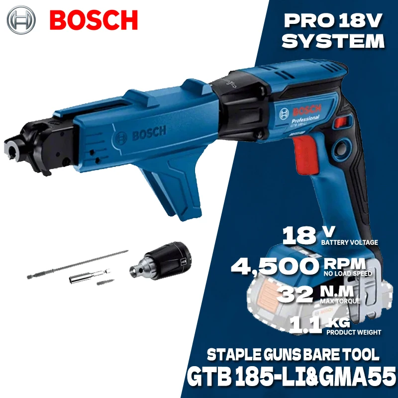 Bosch GTB 185-LI Nail Gun Cordless Drywall Screw Screwdriver Brushless Staple Guns With GMA55 18V Professionl Power Tool