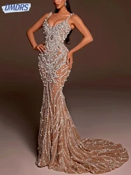 Sexy Deep V-neck Evening Dresses Charming Party Beading Prom Dress Customized Crystals Mermaid Bridal Gown Vestido De Novia