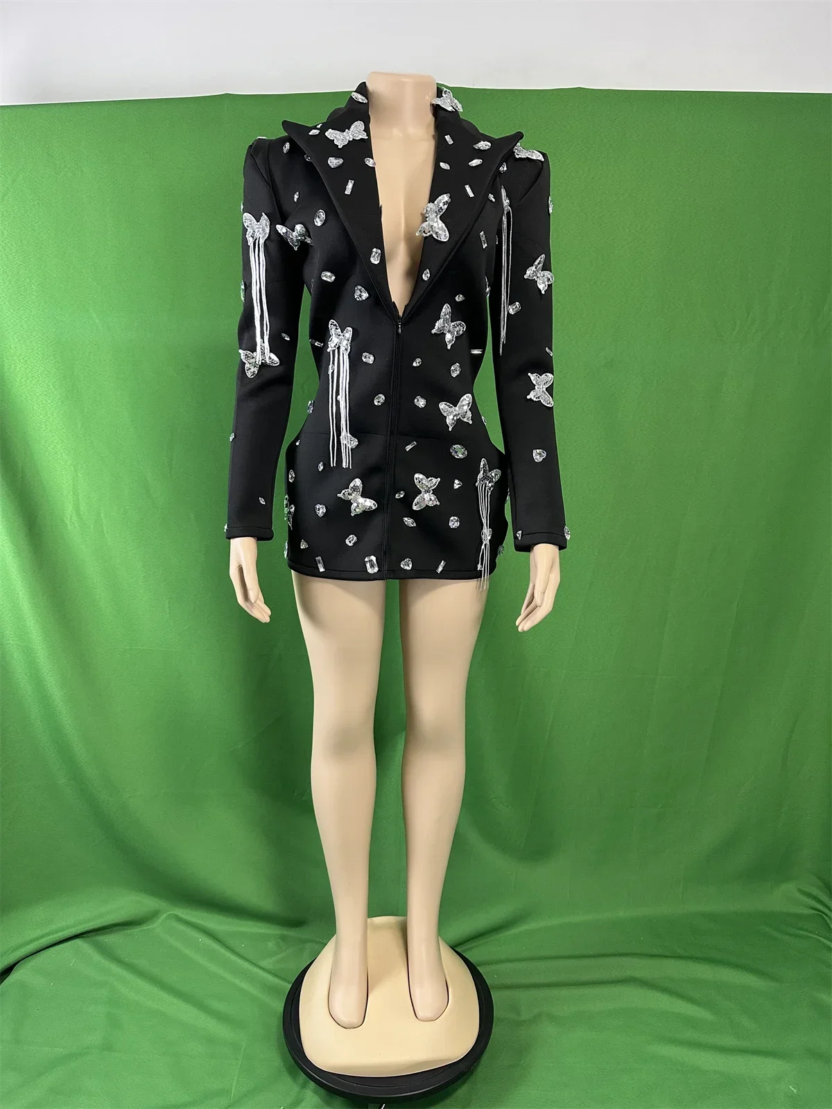 Black Blazer Design Women Sequins Butterfly Birthday Party Festival Singer Outfit Stage Wear Performance Costume Carnival