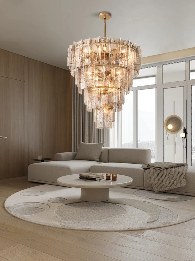 

American Luxury Glass Ceiling Pendant Light Large Designer Hanging Lamp for Foyer Villa Duplex Suspension Luminaire Lustres