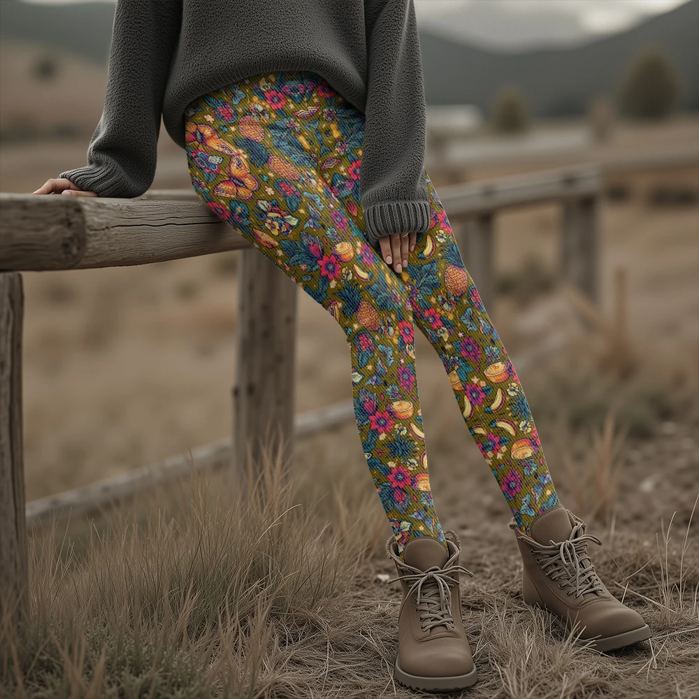 المرأة النفط اللوحة الأزهار المطبوعة طماق نابضة بالحياة فراشة الاستوائية بسط اليوغا السراويل ل بوهو شيك اللياقة البدنية الشتوية غير رسمية #2