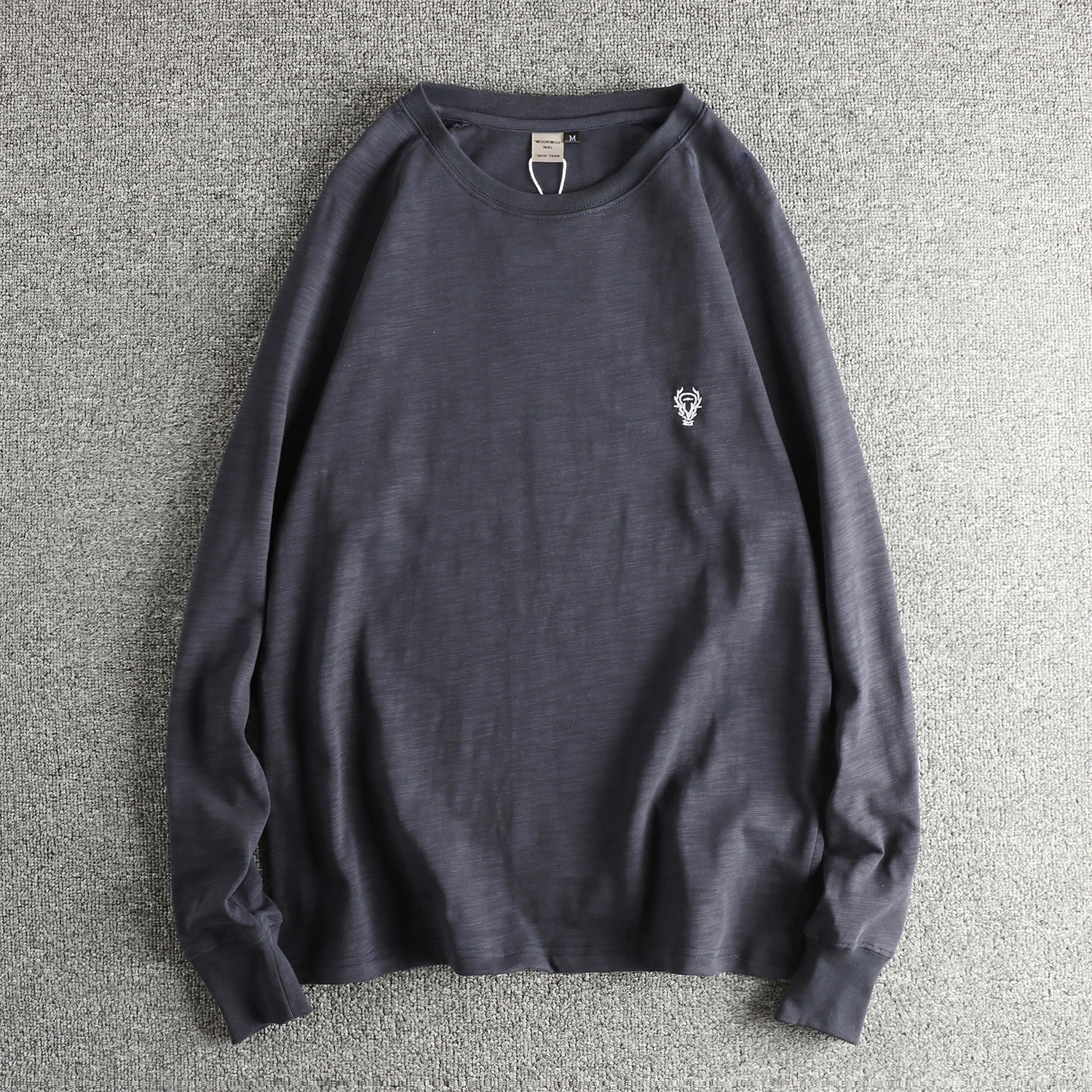 

Washed Cotton Long Sleeve T-Shirt for Men Embroidered Sheep Head Logo Bamboo Fiber Vintage British Style Autumn Winter Versat...