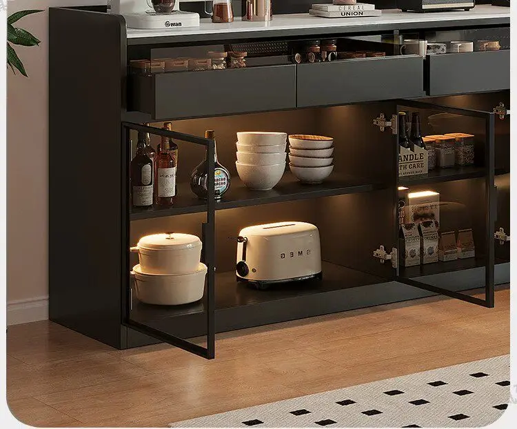 Modern Sideboard Cabinet With Glass Door Buffet Storage Cabinet With Drawers Kitchen Dining Living Room Furniture Coffee Bar