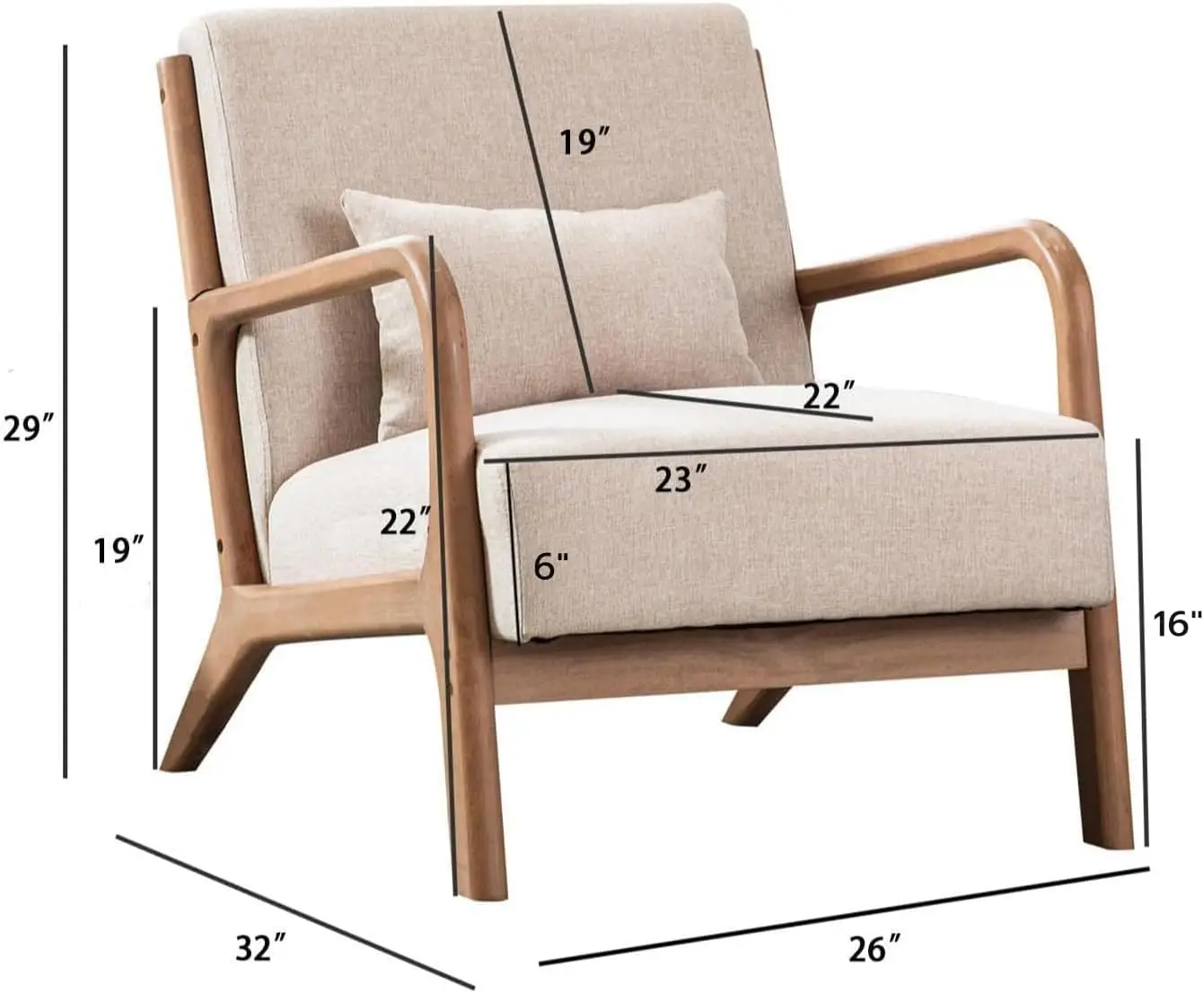 Century-Silla de tela cómoda con marco de madera maciza para sala de estar, sillón de lectura para salón, montaje fácil