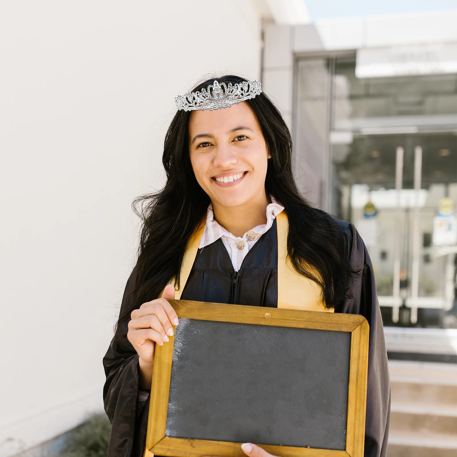 

Prom Queen Satin Sash Crown Headdress Set Crystal Rhinestone Party Graduation Decorations Costume Cosplay Prop White