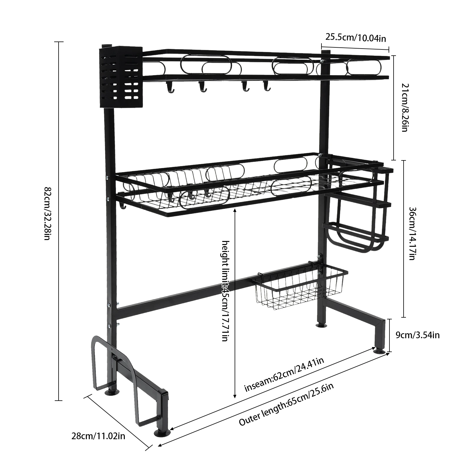 Étagère de rangement en acier au carbone, au-dessus de l\'évier, vaccage de la vaisselle, Couverts à proximité, Seau de cuisine, Top, Organisateur de