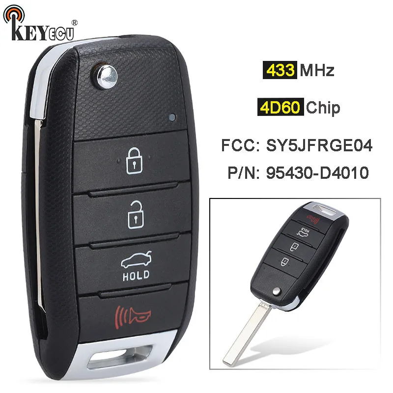 

KEYECU 433MHz 4D60 Chip P/N: 95430-D4010 FCC ID: SY5JFRGE04 Replacement Remote Key Fob for Kia Optima 2016 2017 2018 2019 2020