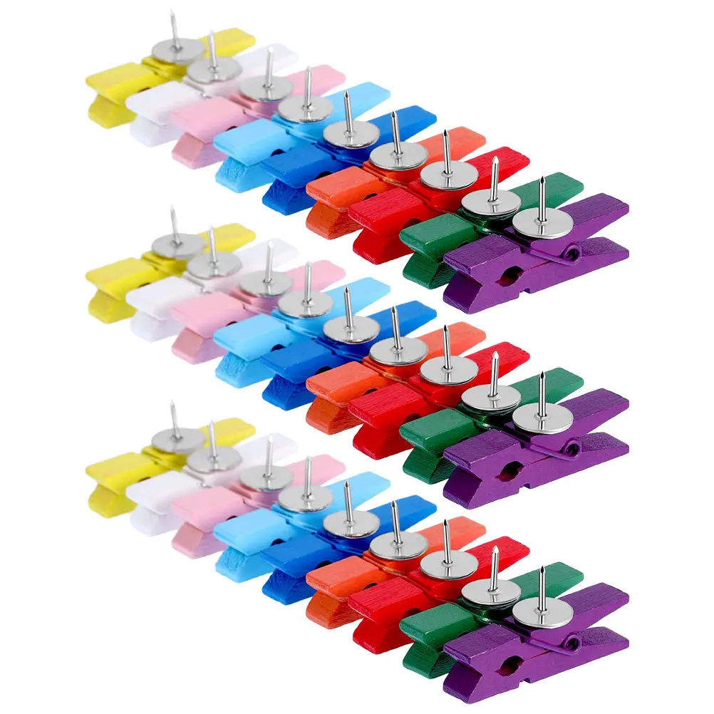 

50Pcs Wooden Clip Pushpins Colorful Thumbtacks for Cork Board Notes Photo Display Office Home Decorative Thumbtacks